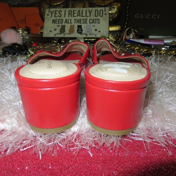 BOGO Bandolino Red Leather Gold Chain Embellished Chunky Heeled Mule Sandal sz 6 - Picture 4 of 13